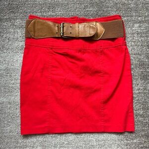Tally Weijl Red Pencil Skirt with Brown Belt